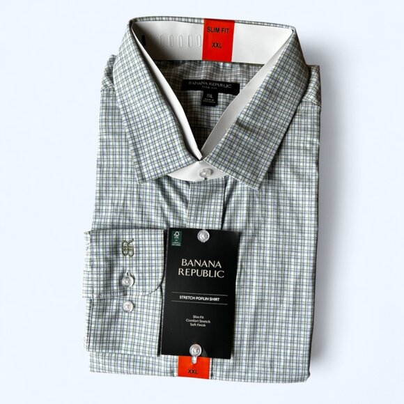 Banana Republic Men's Stretch Poplin Dress Shirt Slim Fit Green Size 2XL - Picture 9 of 10
